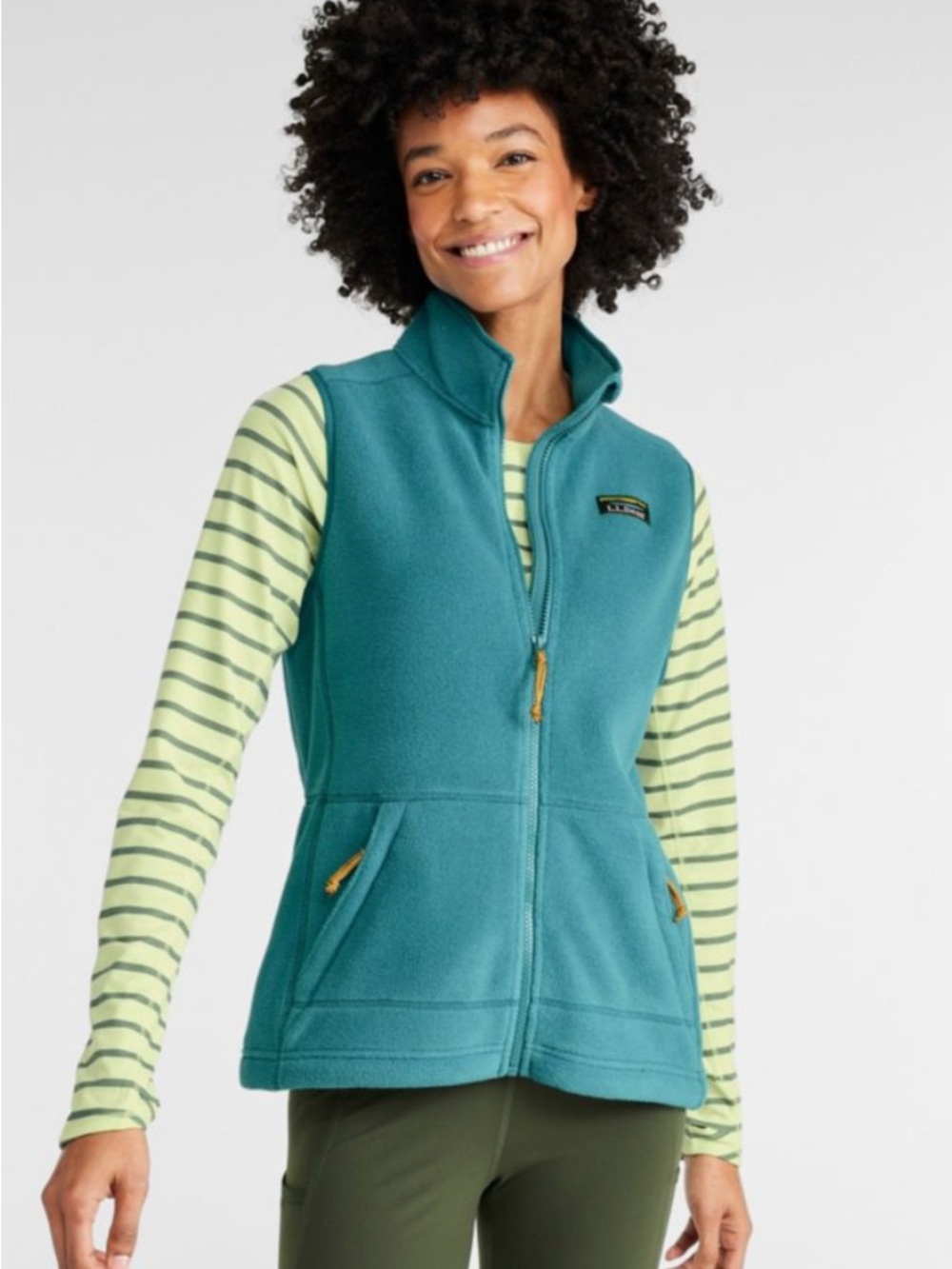 L.L. Bean Women Teal Heather Fleece Full Zip Vest Medium Layer Outdoor Preppy